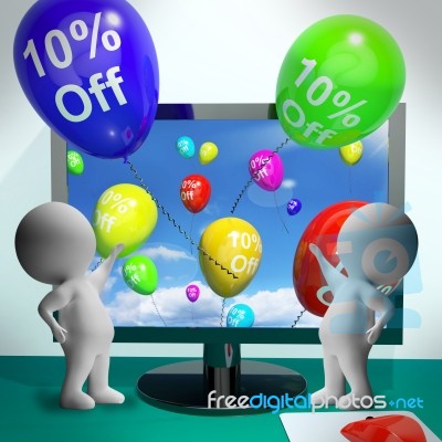 Balloons From Computer Showing Sale Discount Of Ten Percent Stock Image