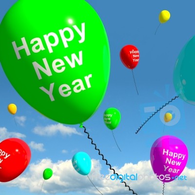 Balloons In Sky With Happy New Year Stock Image