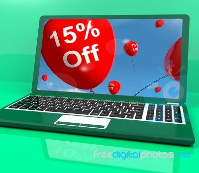 Balloons On Computer Showing Sale Discount Of Fifteen Percent On… Stock Image