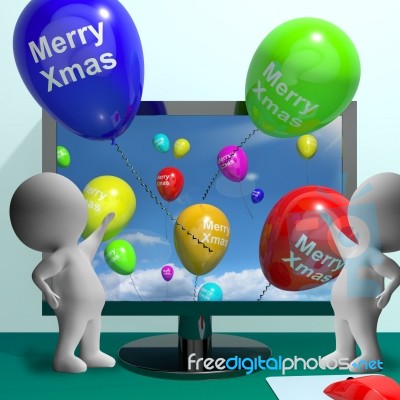 Balloons With Happy Xmas Showing Online Greeting Stock Image