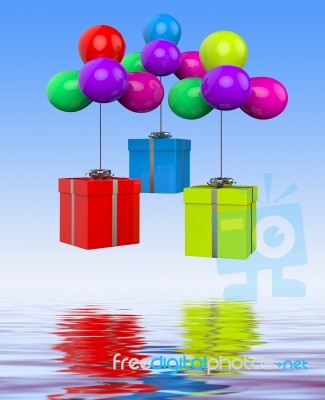 Balloons With Presents Displays Birthday Party Or Colourful Gift… Stock Image