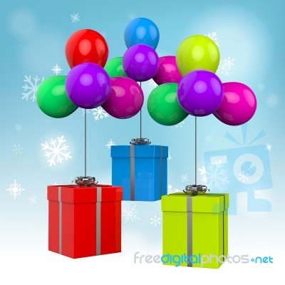 Balloons With Presents Mean Birthday Presents Or Colourful Party… Stock Image