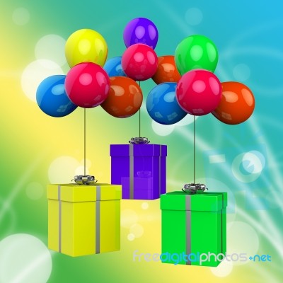 Balloons With Presents Mean Surprise Party And Birthday Presents… Stock Image