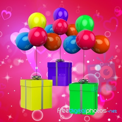 Balloons With Presents Show Birthday Party Decoration Stock Image