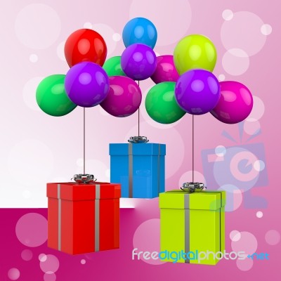 Balloons With Presents Show Colourful Balloons And Presents Stock Image