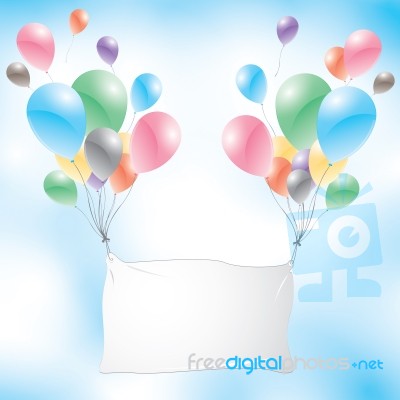 Balloons With White Sign On A Blue Sky Background. Colorful Balloons Stock Image