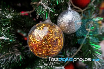 Balls Decorated On A Christmas Tree Stock Photo