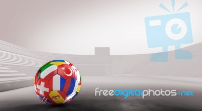 Balls With Europe Countries European Flags In Stadium Stock Image