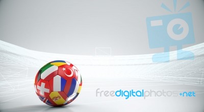 Balls With Europe Countries European Flags With Outline Stadium Stock Image