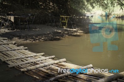 Bamboo Bridge Over The Creek Stock Photo