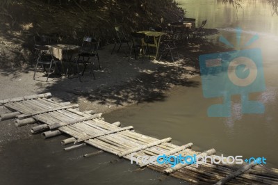 Bamboo Bridge Over The Creek Stock Photo