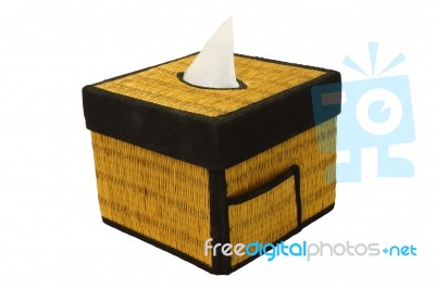 Bamboo Craft Tissue Paper Box On White Background Stock Photo