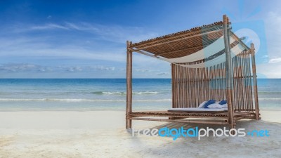 Bamboo Tent On The Beach Stock Photo