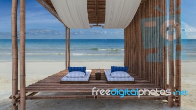 Bamboo Tent On The Beach Stock Photo