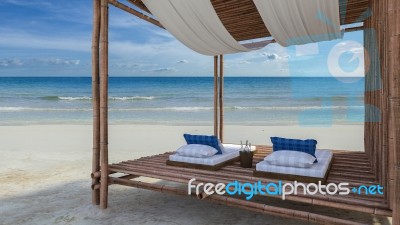 Bamboo Tent On The Beach Stock Photo