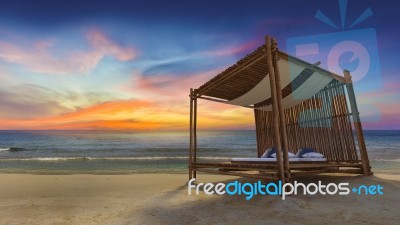 Bamboo Tent On The Beach Stock Photo