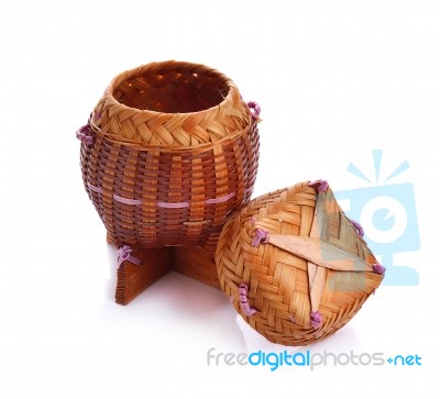 Bamboo Wooden Rice Box Call Kratib Rice In Thailand Stock Photo