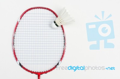 Baminton Racquet With Shuttlecock Stock Photo