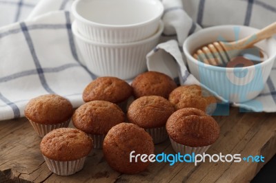 Banana Cake Honey Sweet Pastries Dessert Eating Yummy Bakery Rustic Still Life Stock Photo