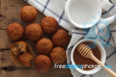 Banana Cake Honey Sweet Pastries Dessert Eating Yummy Bakery Rustic Still Life Stock Photo