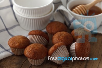 Banana Cake Honey Sweet Pastries Dessert Eating Yummy Bakery Rustic Still Life Stock Photo