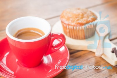 Banana Cup Cake And Espresso Stock Photo