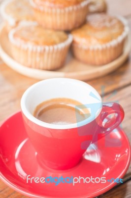 Banana Cup Cake And Espresso Stock Photo