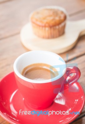 Banana Cup Cake And Espresso Stock Photo