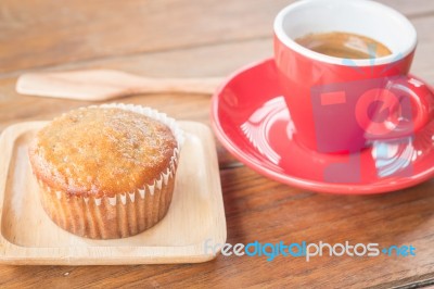 Banana Cup Cake And Espresso Stock Photo