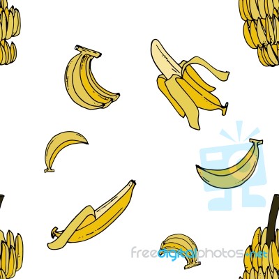 Banana Seamless Pattern By Hand Drawing On White Backgrounds Stock Image