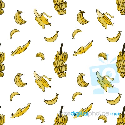 Banana Seamless Pattern By Hand Drawing On White Backgrounds Stock Image