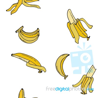 Banana Seamless Pattern By Hand Drawing On White Backgrounds Stock Image