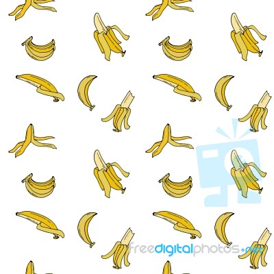 Banana Seamless Pattern By Hand Drawing On White Backgrounds Stock Image