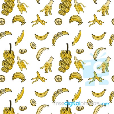 Banana Seamless Pattern By Hand Drawing On White Backgrounds Stock Image