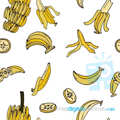 Banana Seamless Pattern By Hand Drawing On White Backgrounds Stock Image