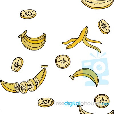 Banana Seamless Pattern By Hand Drawing On White Backgrounds Stock Image