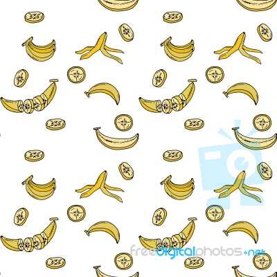 Banana Seamless Pattern By Hand Drawing On White Backgrounds Stock Image