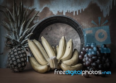 Bananas And Fruits That Are Dried Stock Photo