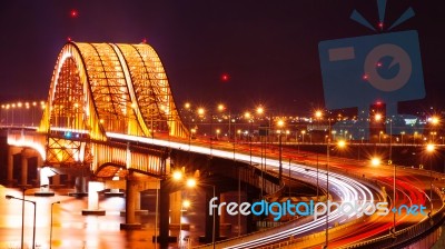 Banghwa Bridge At Night In Seoul,korea Stock Photo