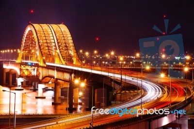 Banghwa Bridge At Night In Seoul,korea Stock Photo