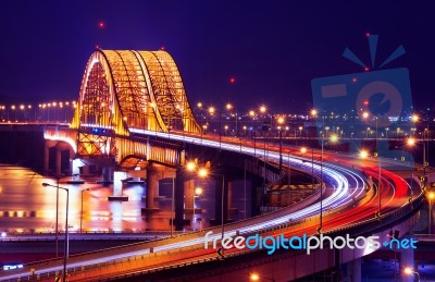 Banghwa Bridge At Night In Seoul,korea Stock Photo