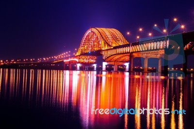 Banghwa Bridge At Night In Seoul,korea Stock Photo