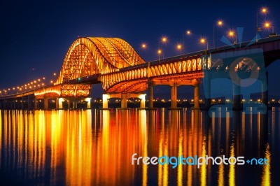 Banghwa Bridge At Night In Seoul,korea Stock Photo