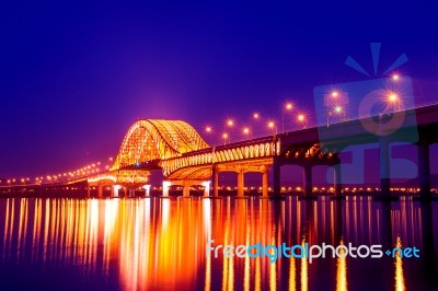 Banghwa Bridge At Night In Seoul,korea Stock Photo