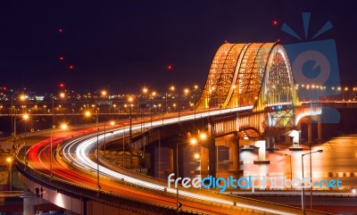 Banghwa Bridge At Night In Seoul,korea Stock Photo