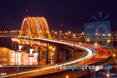 Banghwa Bridge At Night In Seoul,korea Stock Photo