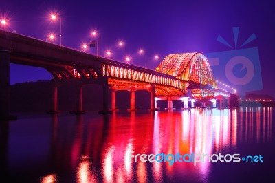 Banghwa Bridge At Night In Seoul,korea Stock Photo