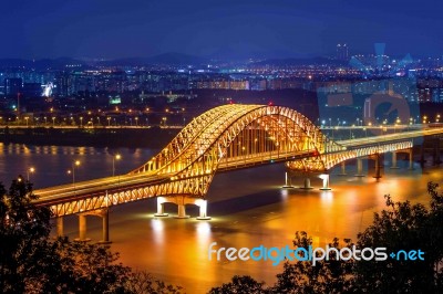 Banghwa Bridge At Night In Seoul,korea Stock Photo