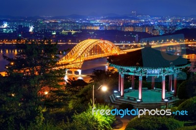 Banghwa Bridge At Night In Seoul,korea Stock Photo