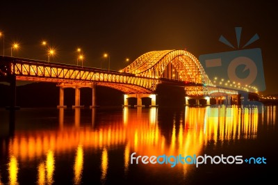 Banghwa Bridge At Night In Seoul,korea Stock Photo